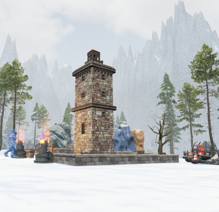 La Torre del Vigía Helado entre los abetos, en la nieve del norte